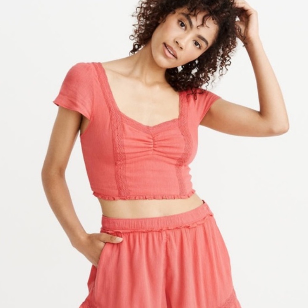 Abercrombie & Fitch Coral Ruched Crop Top | S